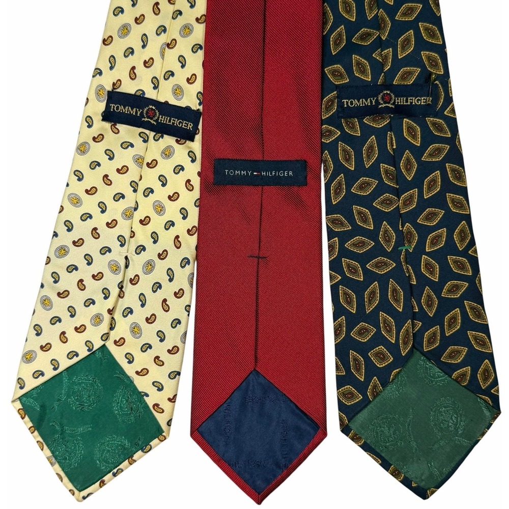 Vintage Tommy Hilfiger Tie Made In USA 100% Silk Paisley Geometric Solid Lot 3